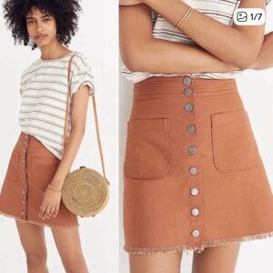 Madewell High-waist Rusty Brown A-line Casual Snap Down Mini Skirt